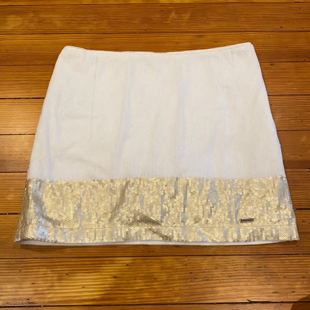 Vintage 2007 Hollister Y2K Sequin Mini Skirt Low Rise Gold Cream XS